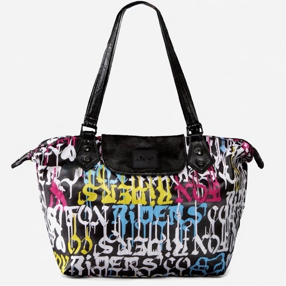 Fox Racing Graffiti Print Tote Bag Y2K 90s Style Large Shoulder Bag - RARE!